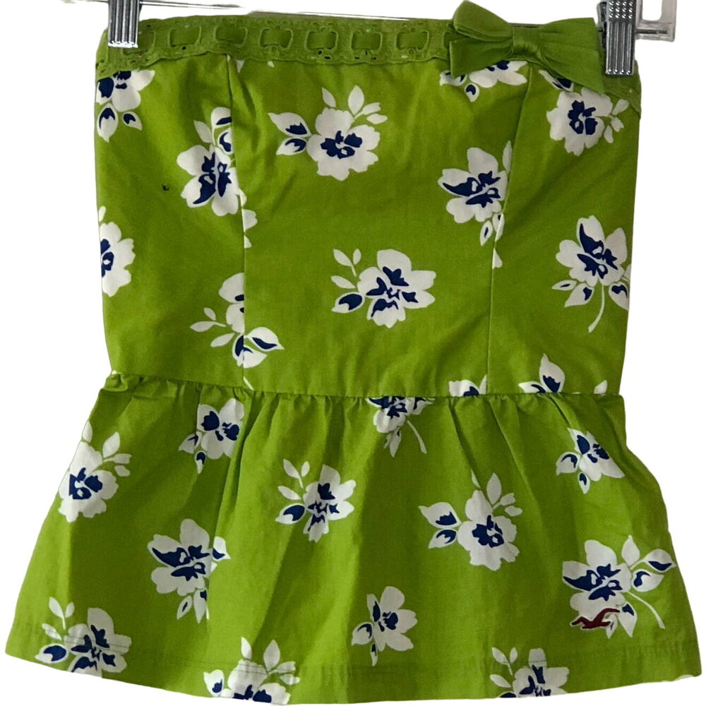 Hollister Top Small Floral Green Strapless Stretchy
